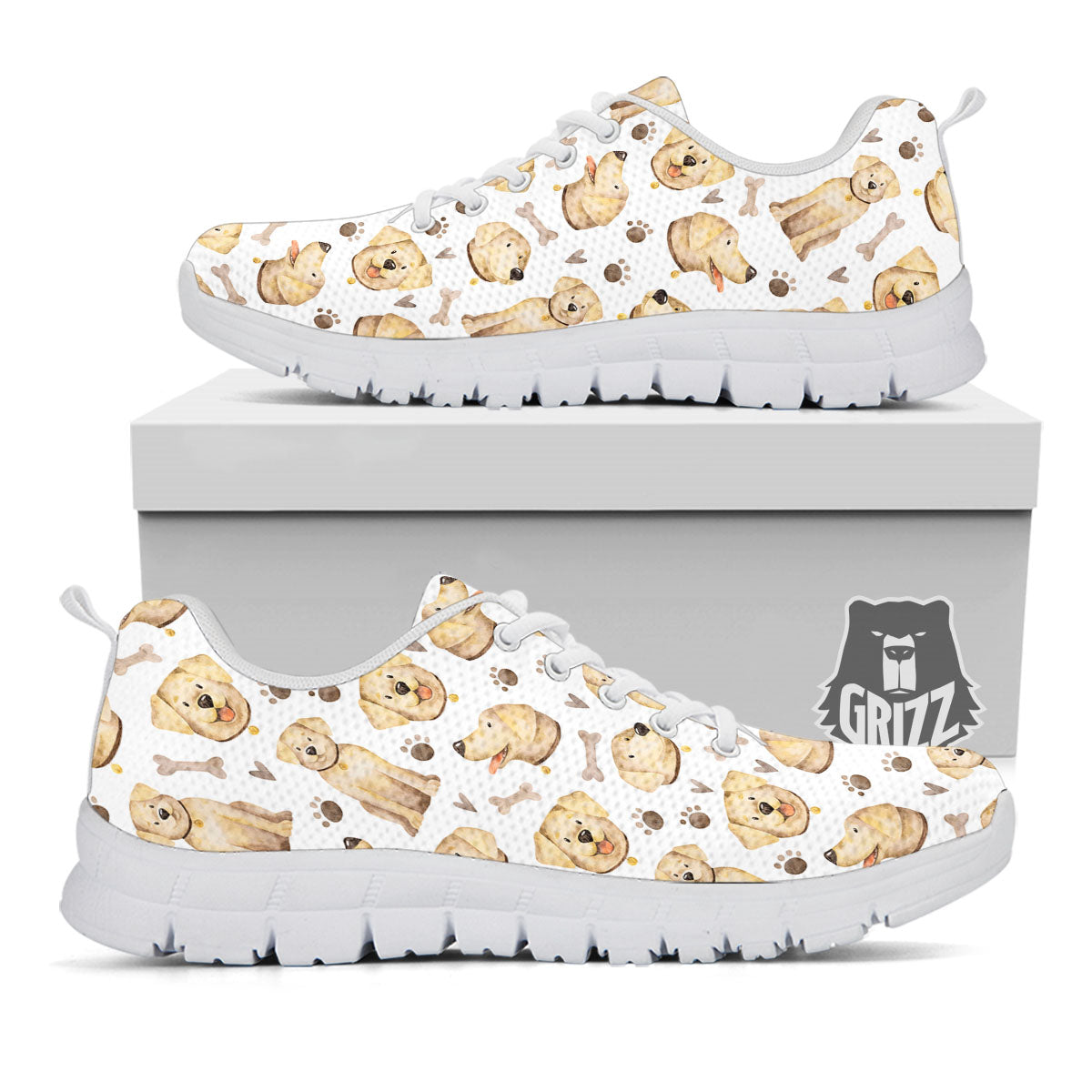 Labrador Retriever Happy Print Pattern White Sneaker-grizzshop