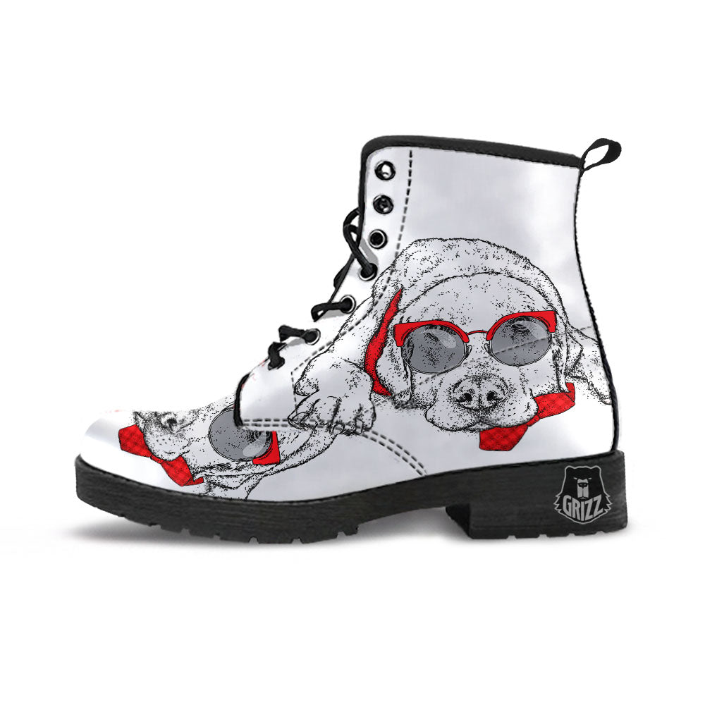 Labrador Retriever Hipster Print Leather Boots-grizzshop