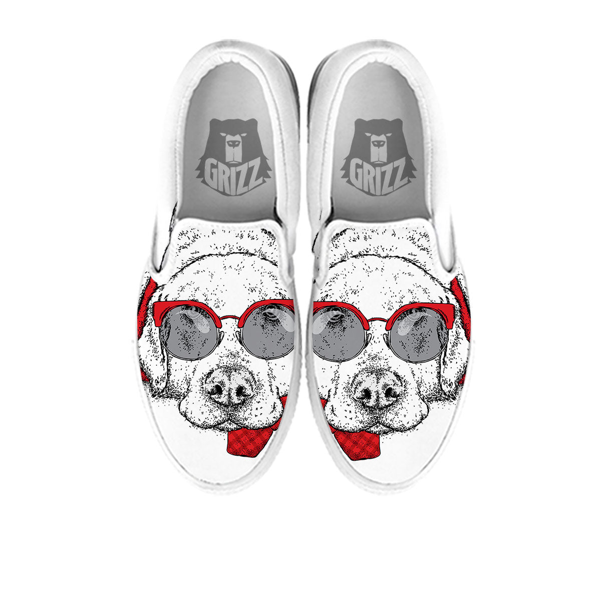 Labrador Retriever Hipster Print White Slip On Shoes-grizzshop