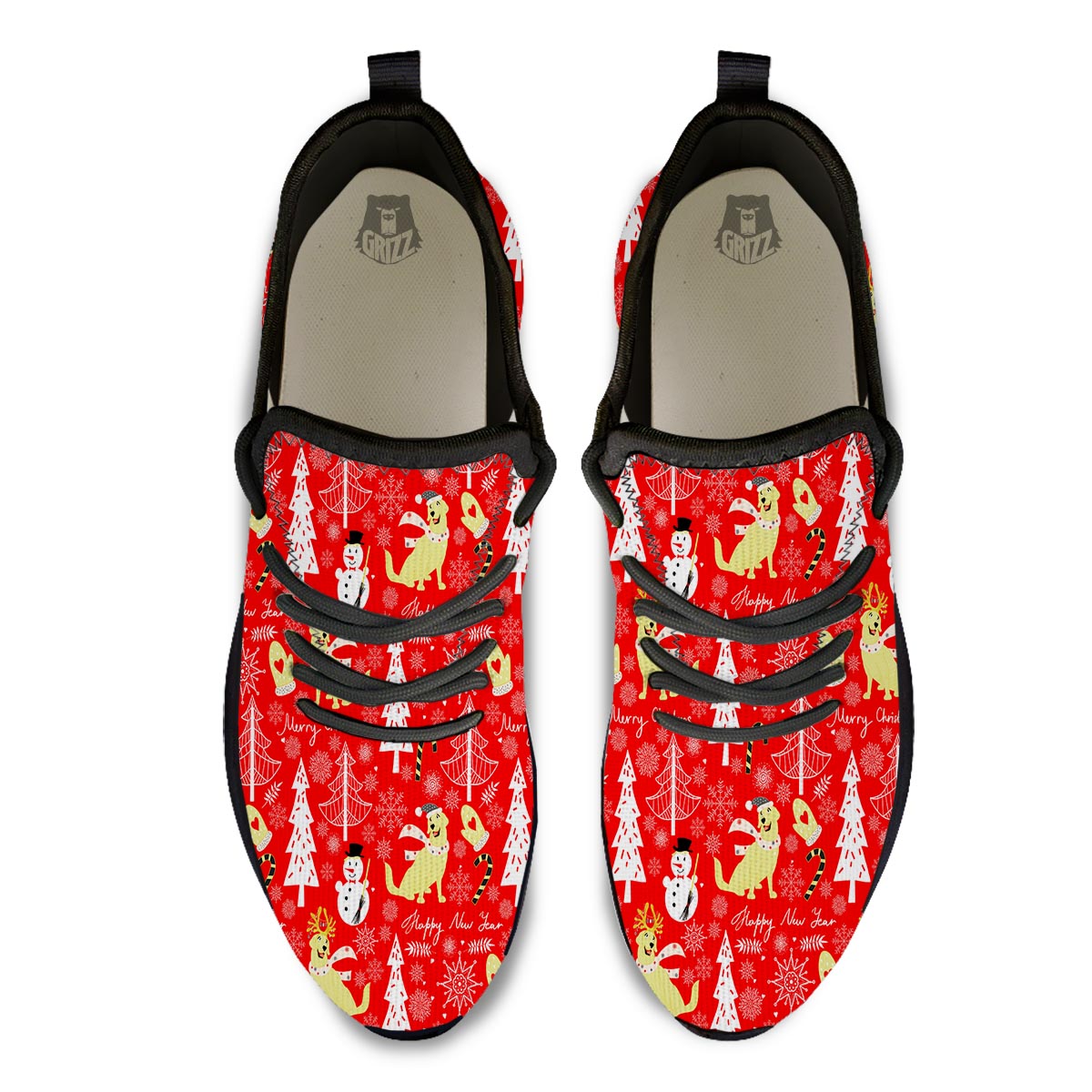 Labrador Retriever Snowman Print Pattern Black Athletic Shoes-grizzshop