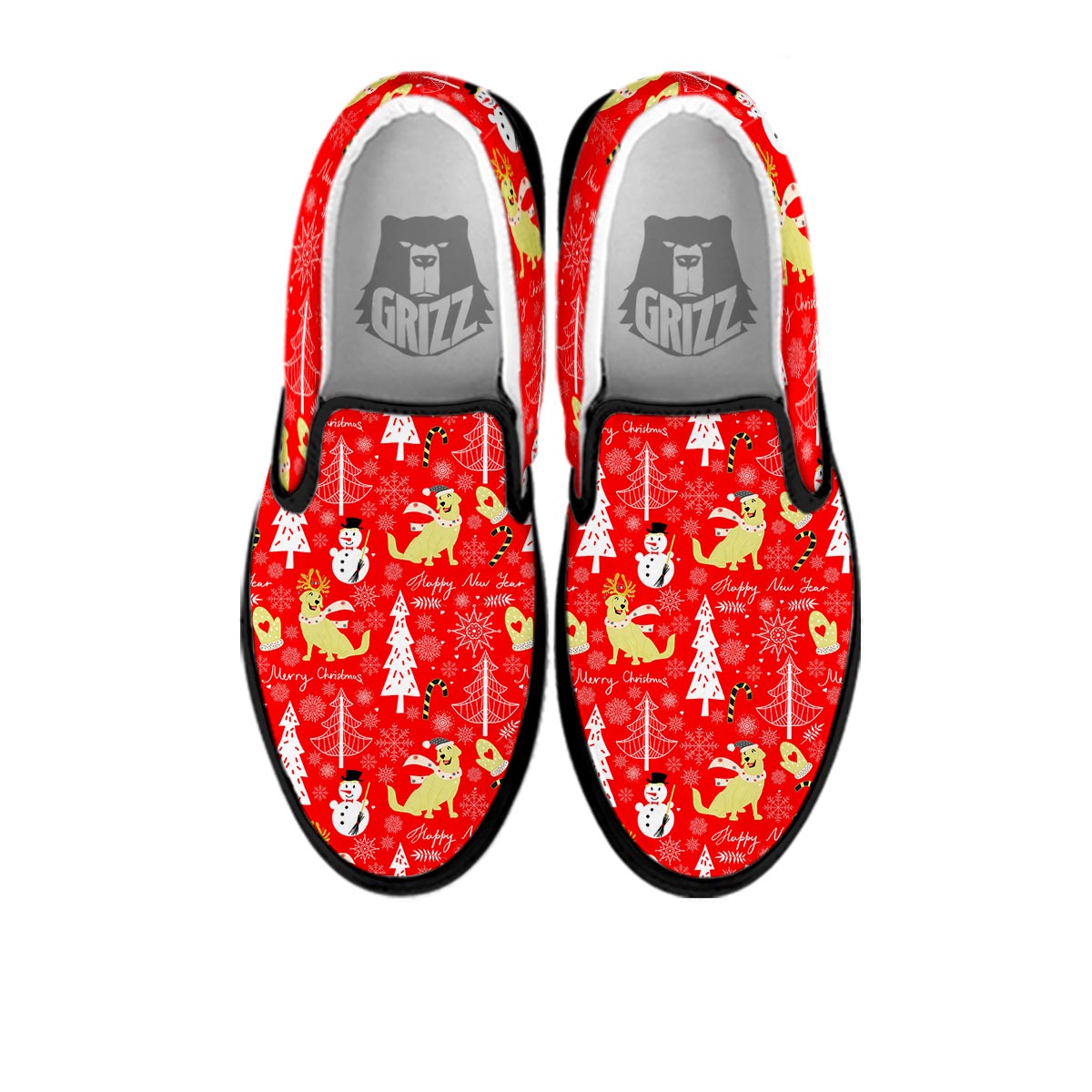 Labrador Retriever Snowman Print Pattern Black Slip On Shoes-grizzshop