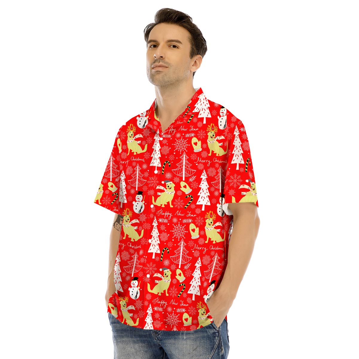 Labrador Retriever Snowman Print Pattern Men's Hawaiian Shirt-grizzshop