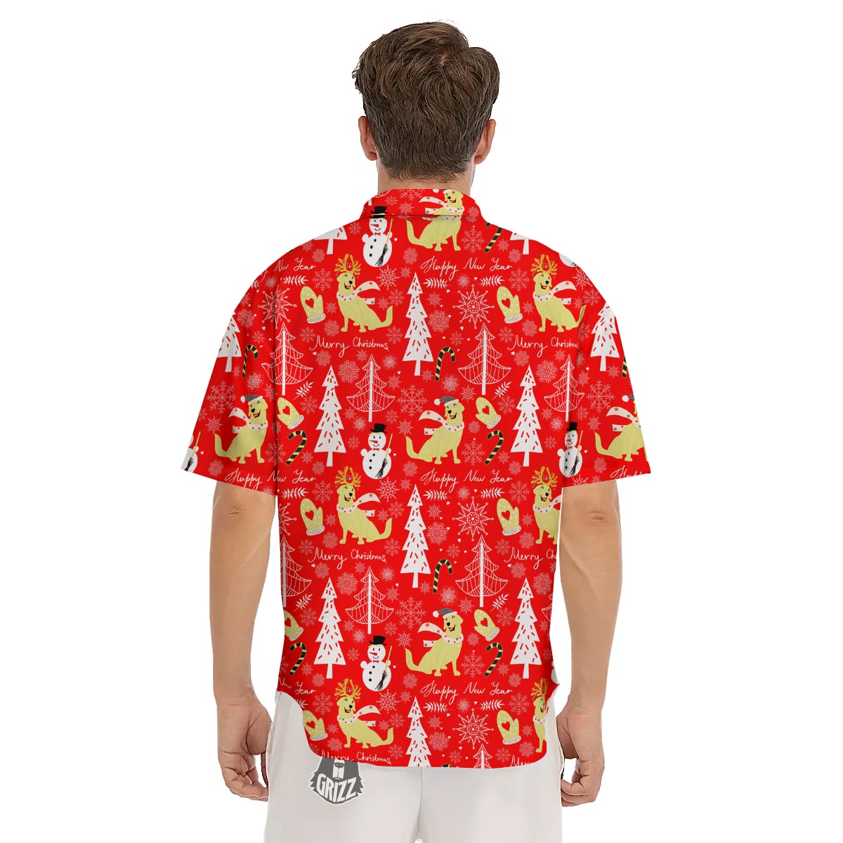 Labrador Retriever Snowman Print Pattern Men's Short Sleeve Shirts-grizzshop