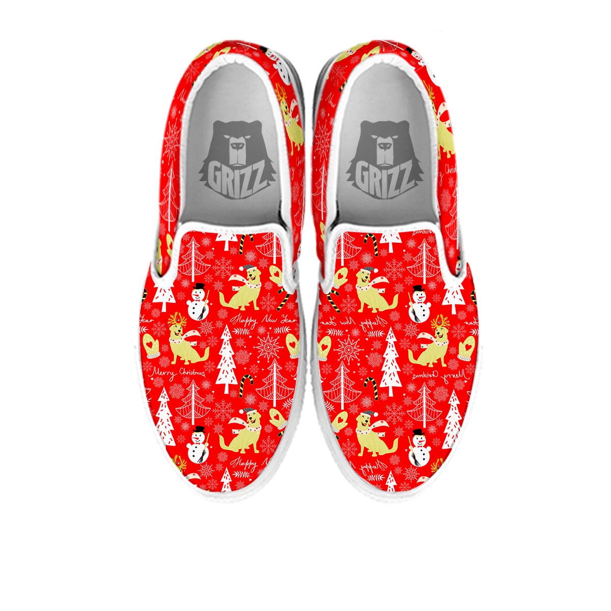 Labrador Retriever Snowman Print Pattern White Slip On Shoes-grizzshop