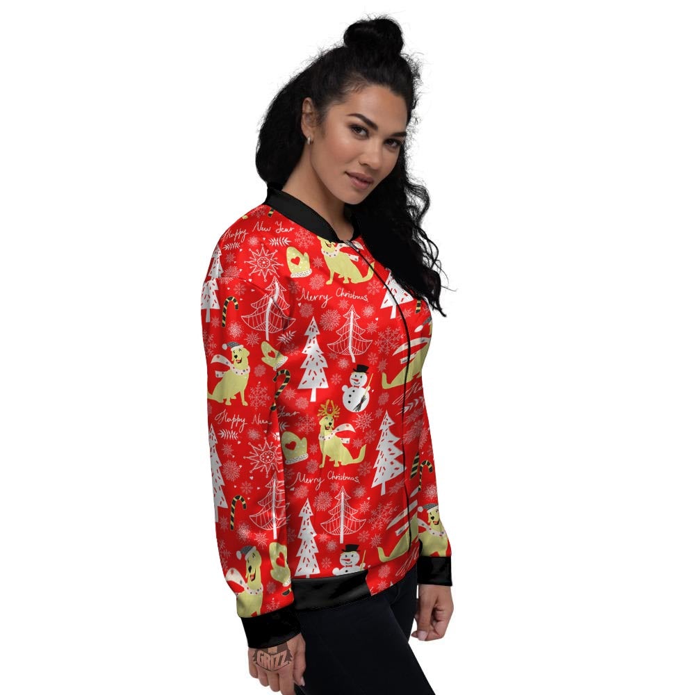 Labrador Retriever Snowman Print Pattern Women's Bomber Jacket-grizzshop