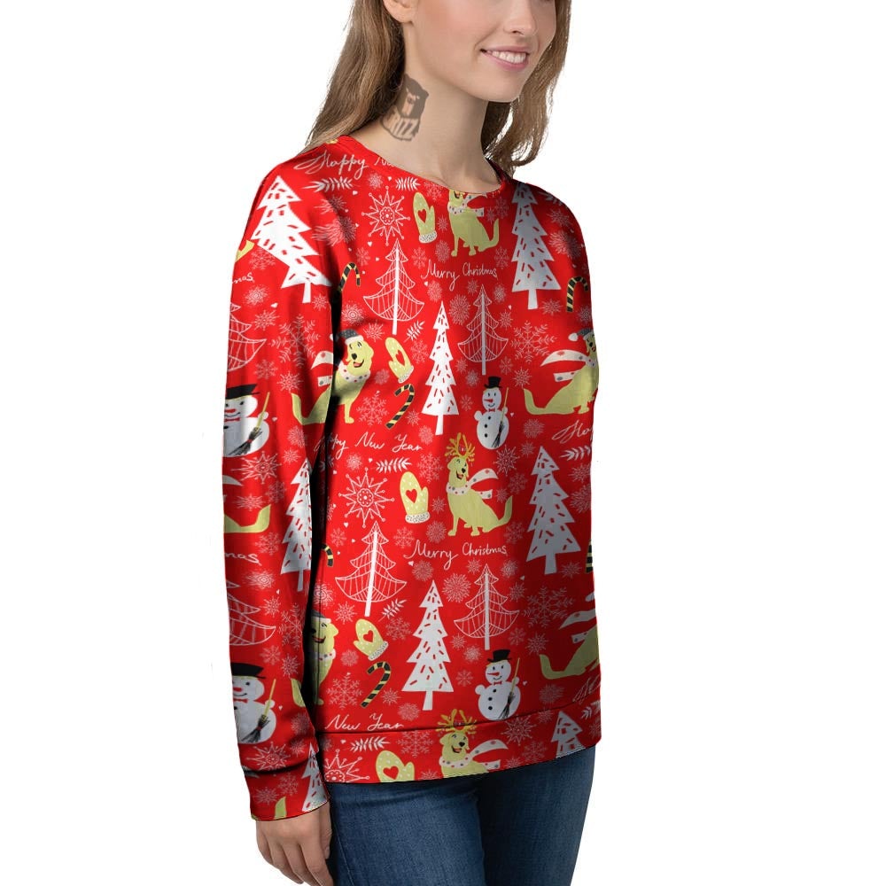 Labrador Retriever Snowman Print Pattern Women's Sweatshirt-grizzshop