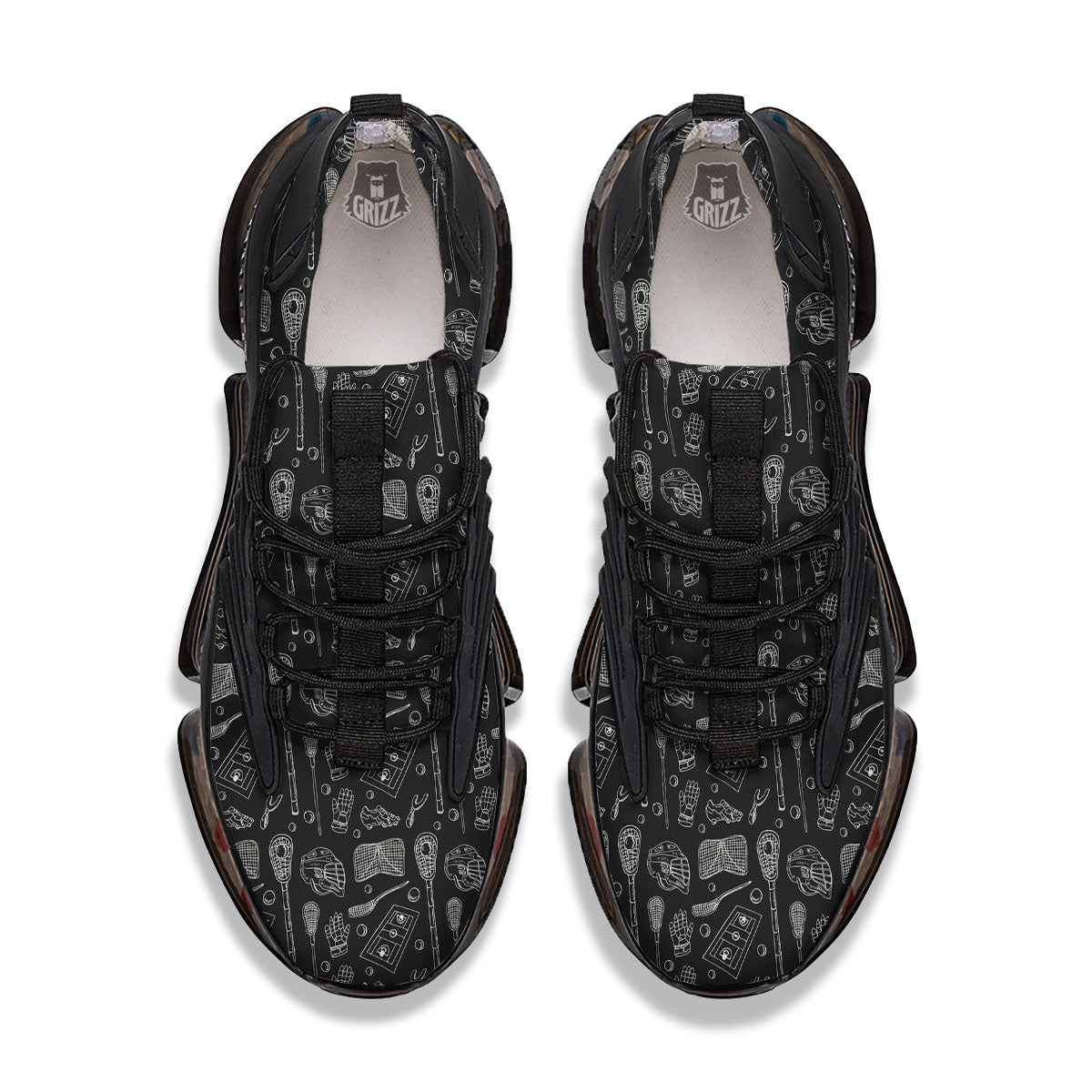 Lacrosse Doodle Print Pattern Black Gym Shoes-grizzshop