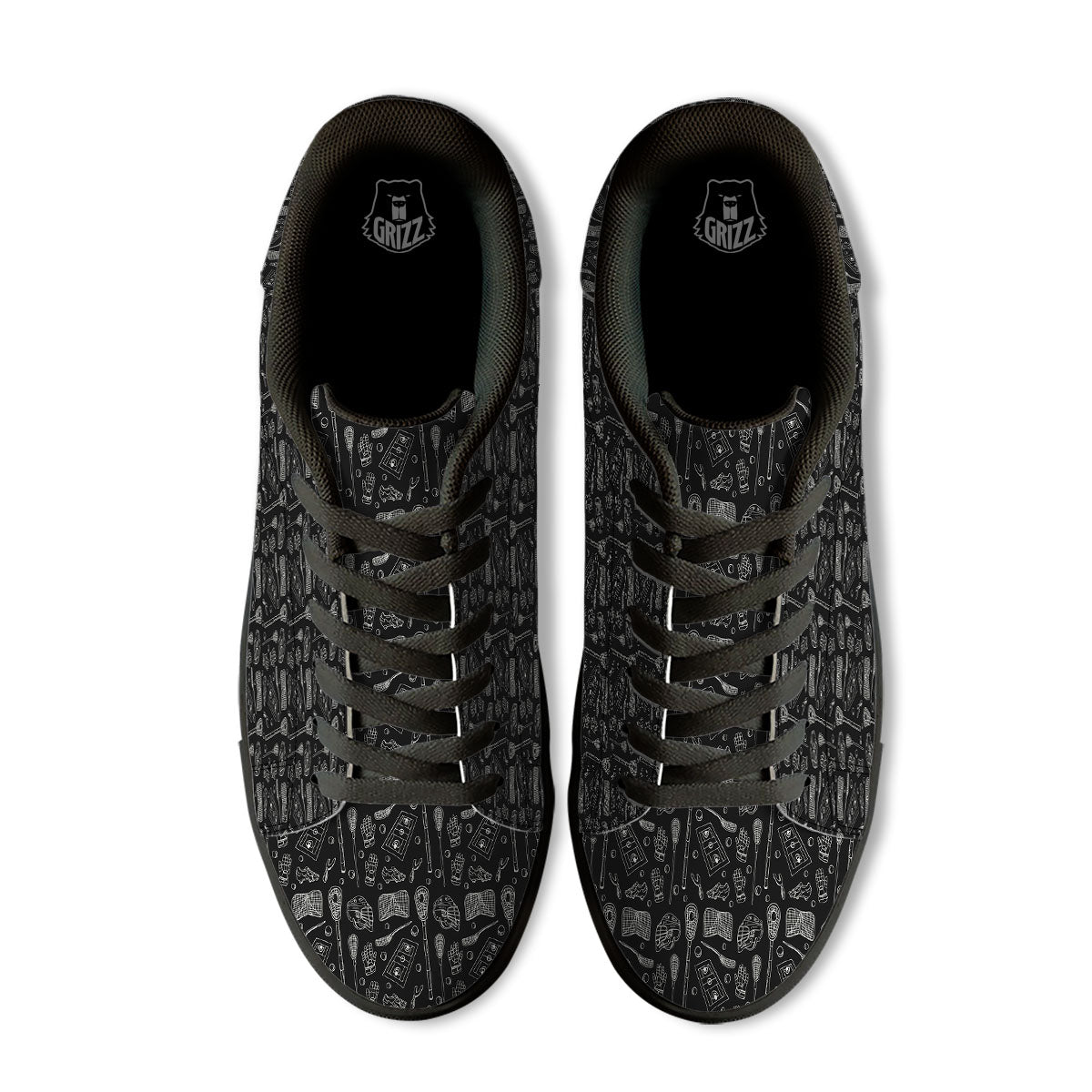 Lacrosse Doodle Print Pattern Black Low Top Sneakers-grizzshop