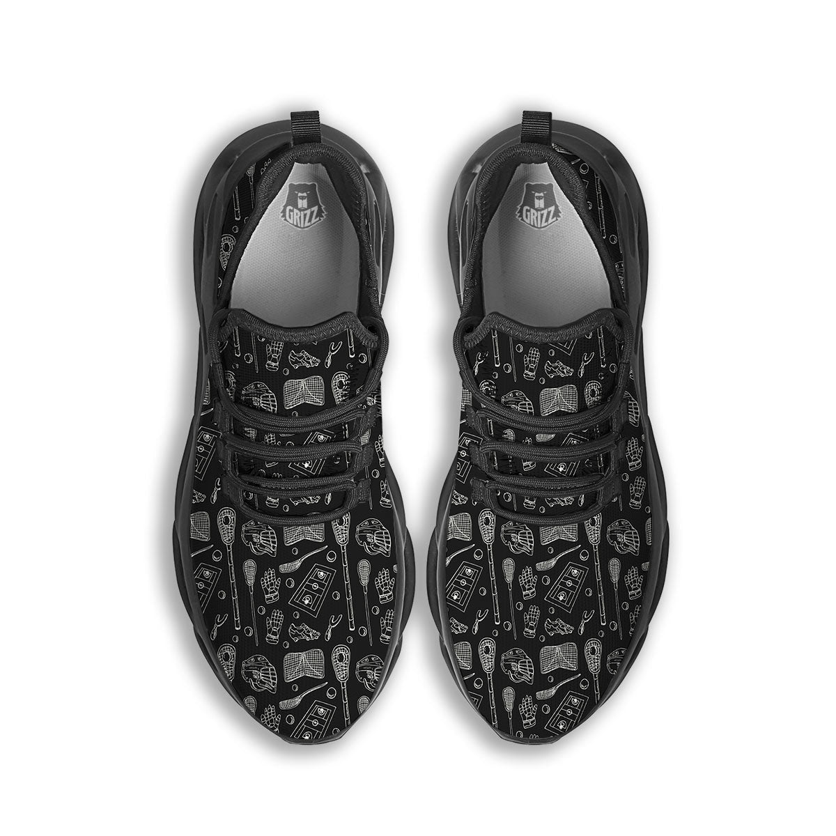 Lacrosse Doodle Print Pattern Black Running Shoes-grizzshop