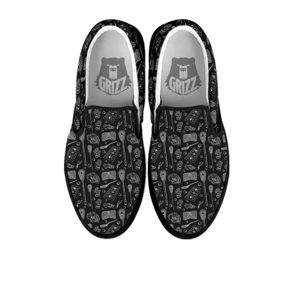 Lacrosse Doodle Print Pattern Black Slip On Shoes-grizzshop