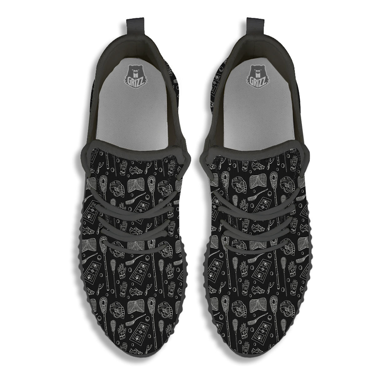 Lacrosse Doodle Print Pattern Black Walking Shoes-grizzshop