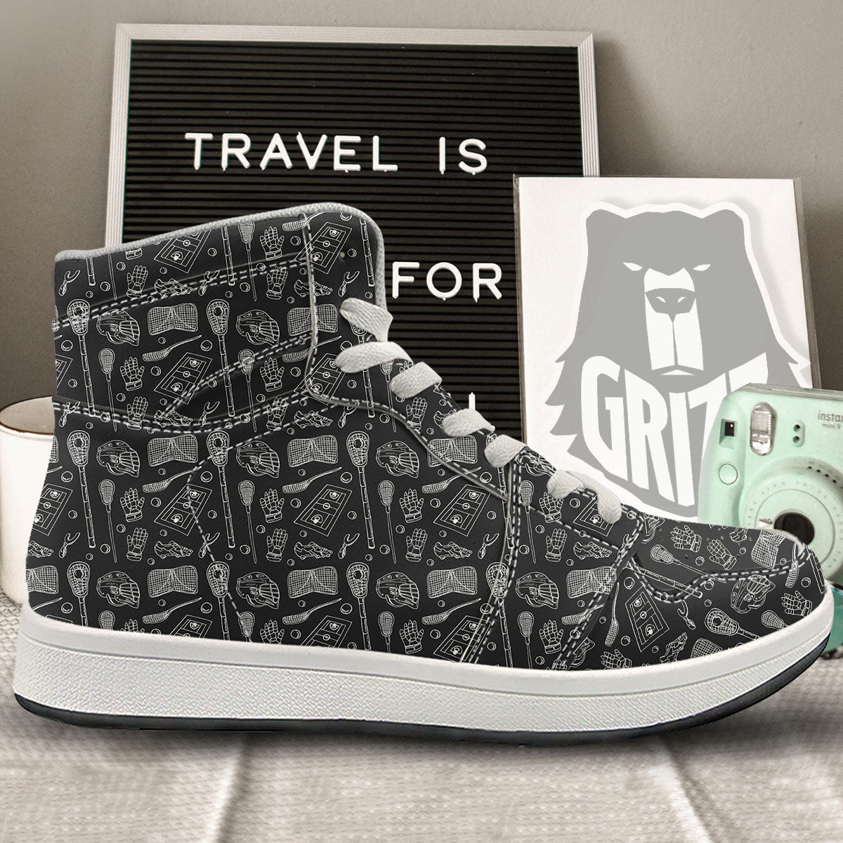 Lacrosse Doodle Print Pattern High Top Sneakers-grizzshop