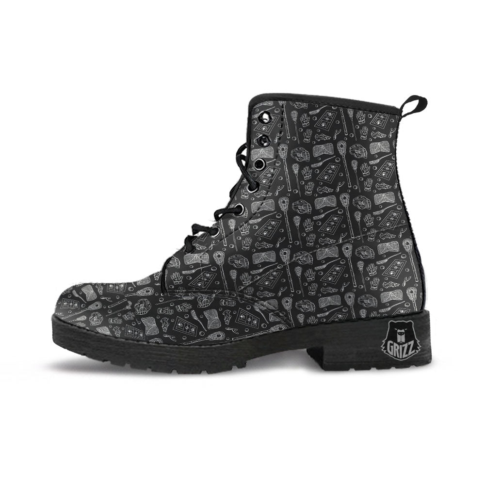 Lacrosse Doodle Print Pattern Leather Boots-grizzshop