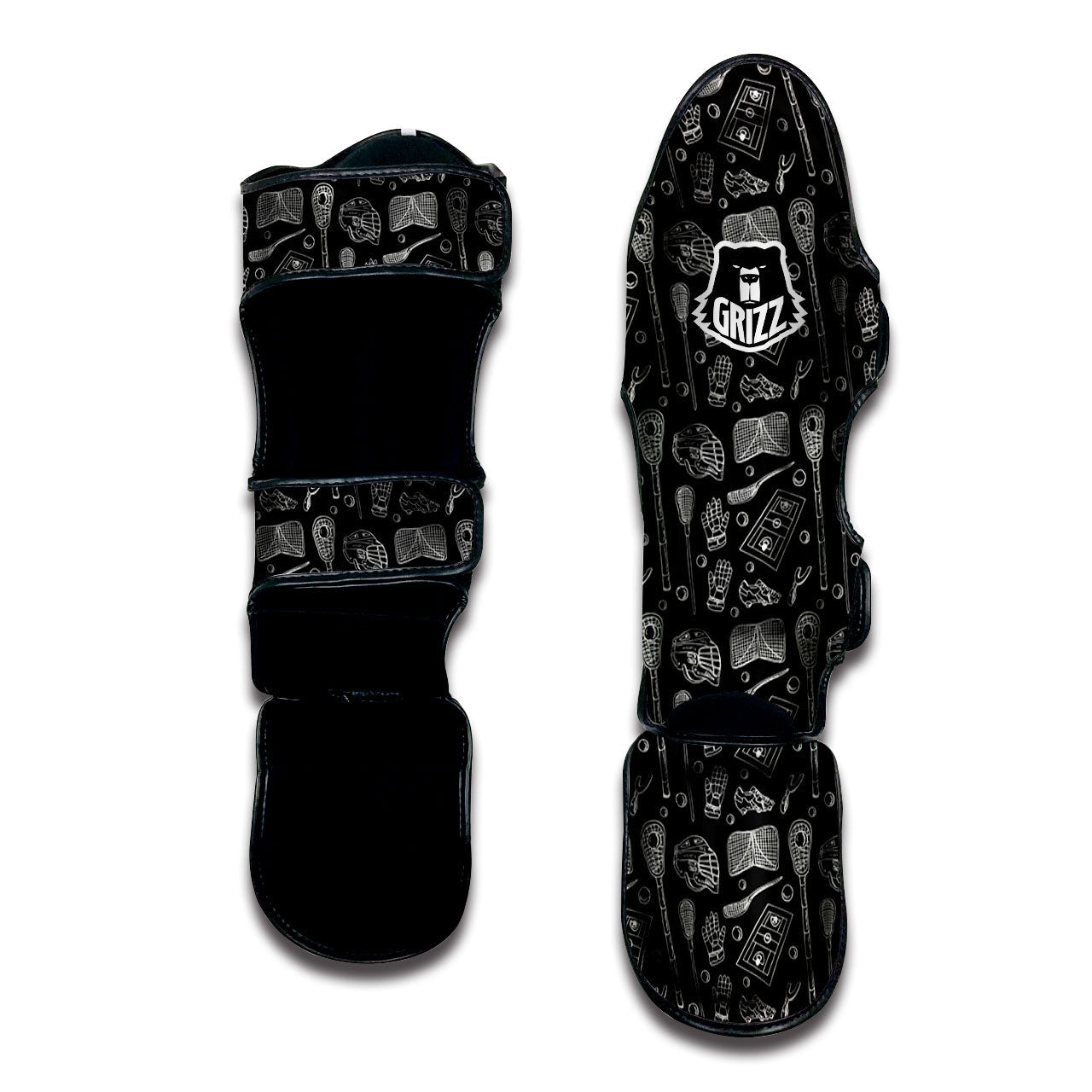 Lacrosse Doodle Print Pattern Muay Thai Shin Guards-grizzshop