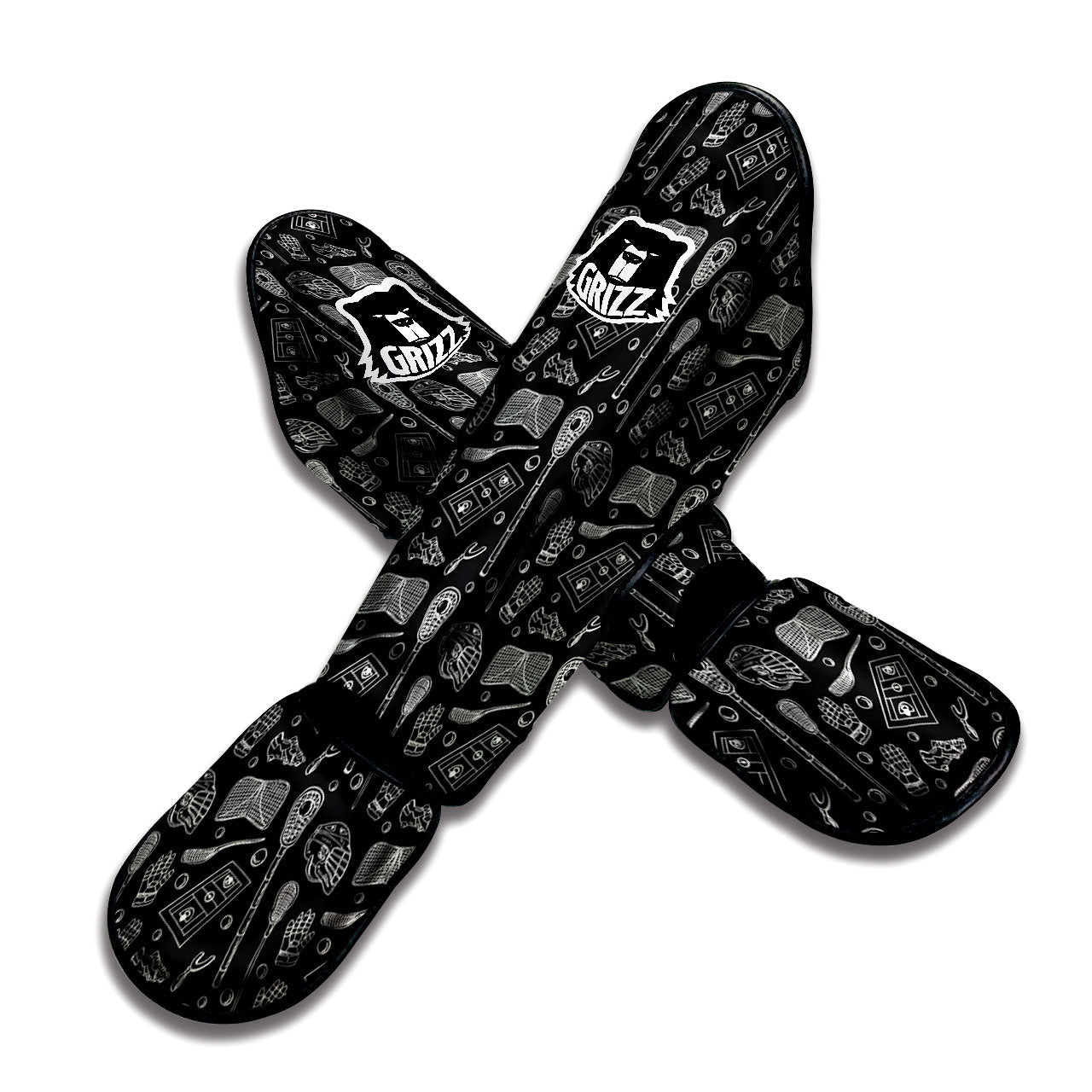 Lacrosse Doodle Print Pattern Muay Thai Shin Guards-grizzshop