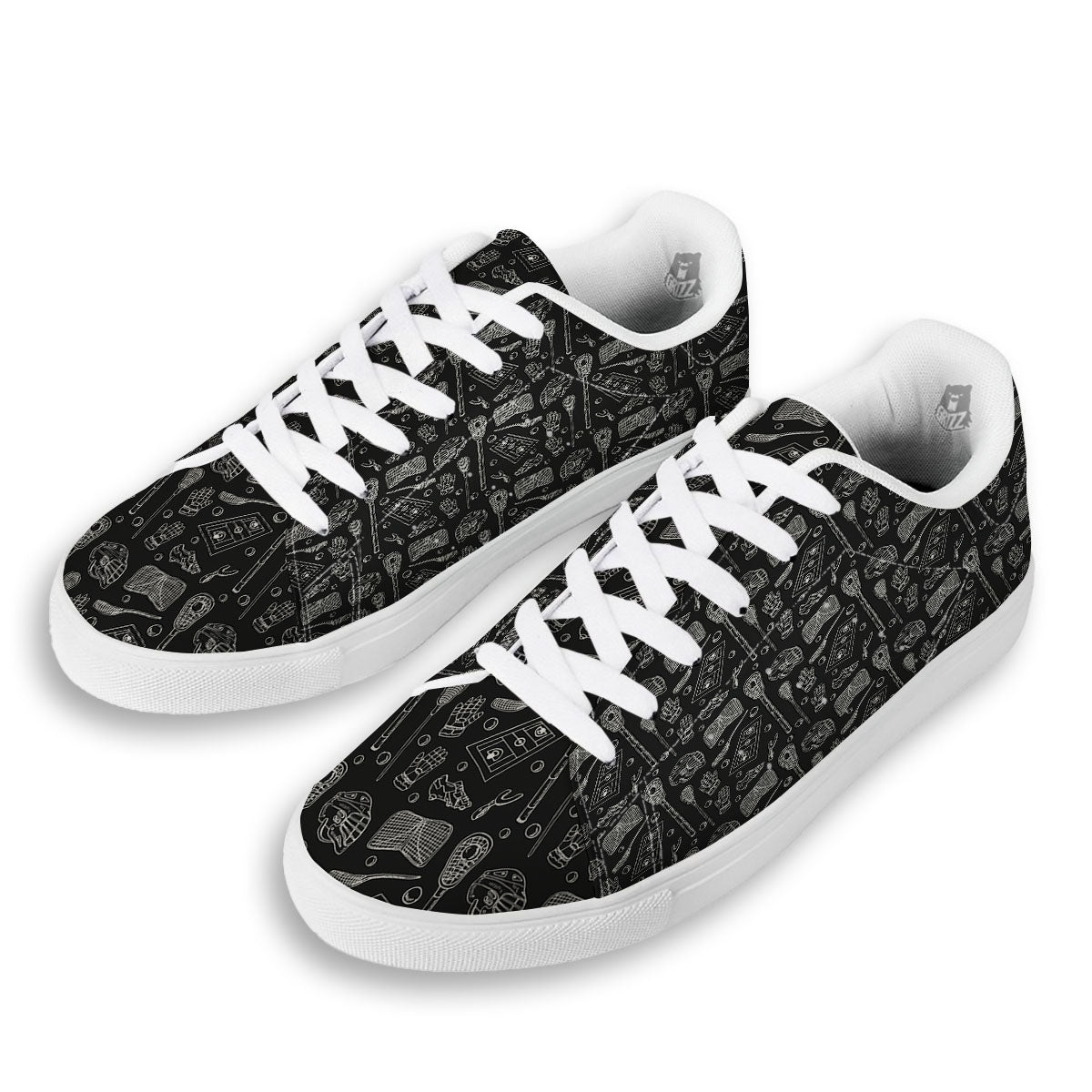 Lacrosse Doodle Print Pattern White Low Top Sneakers-grizzshop