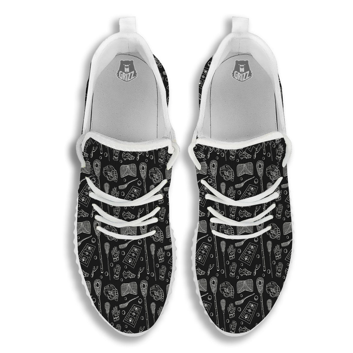 Lacrosse Doodle Print Pattern White Walking Shoes-grizzshop