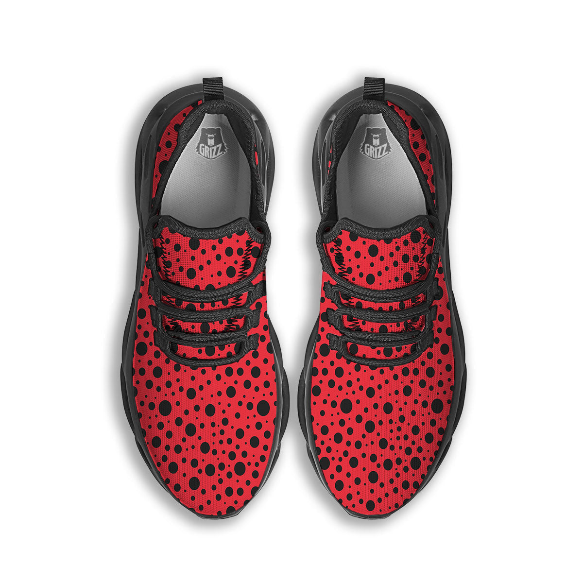 Ladybird Black Spots Print Pattern Black Running Shoes-grizzshop