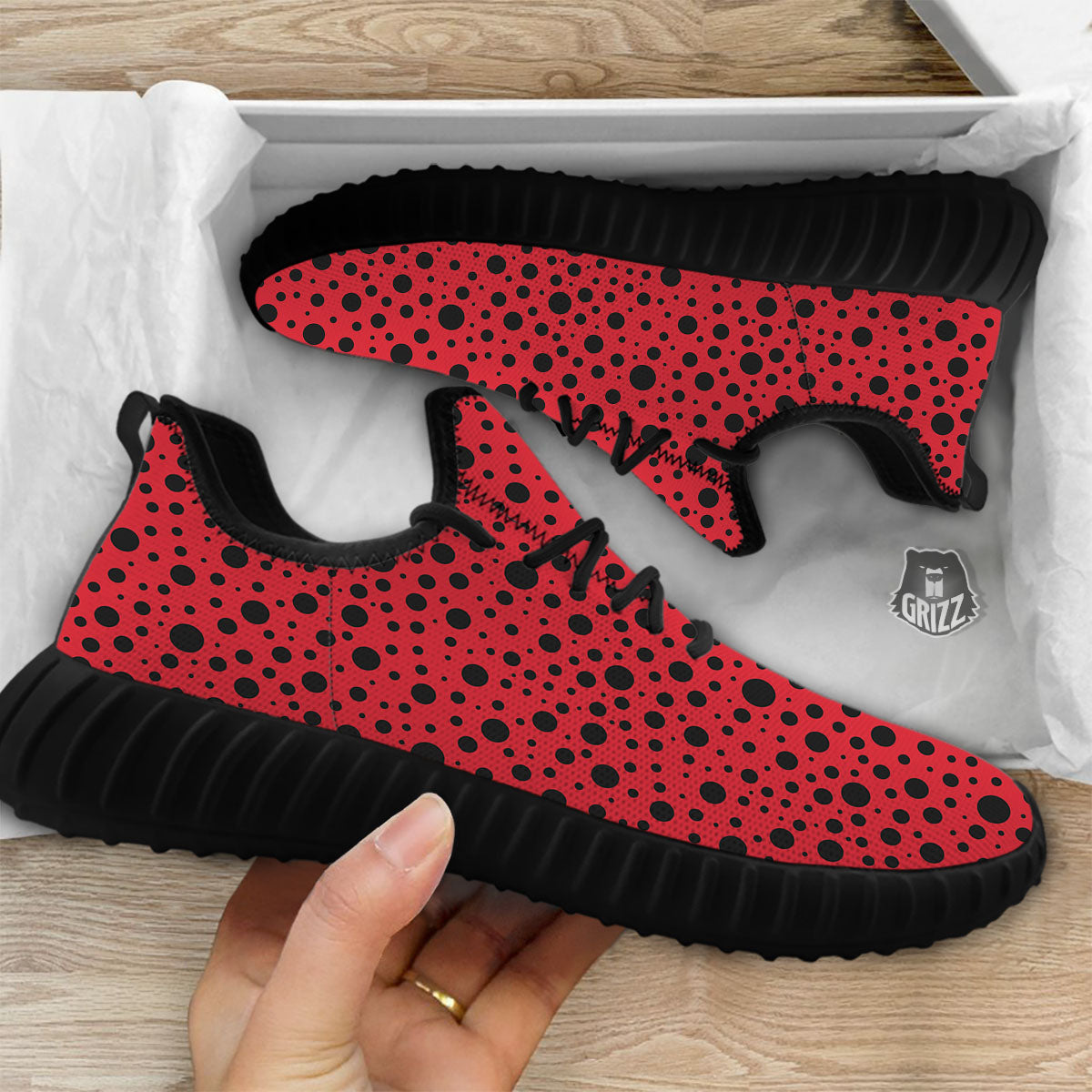 Ladybird Black Spots Print Pattern Black Walking Shoes-grizzshop