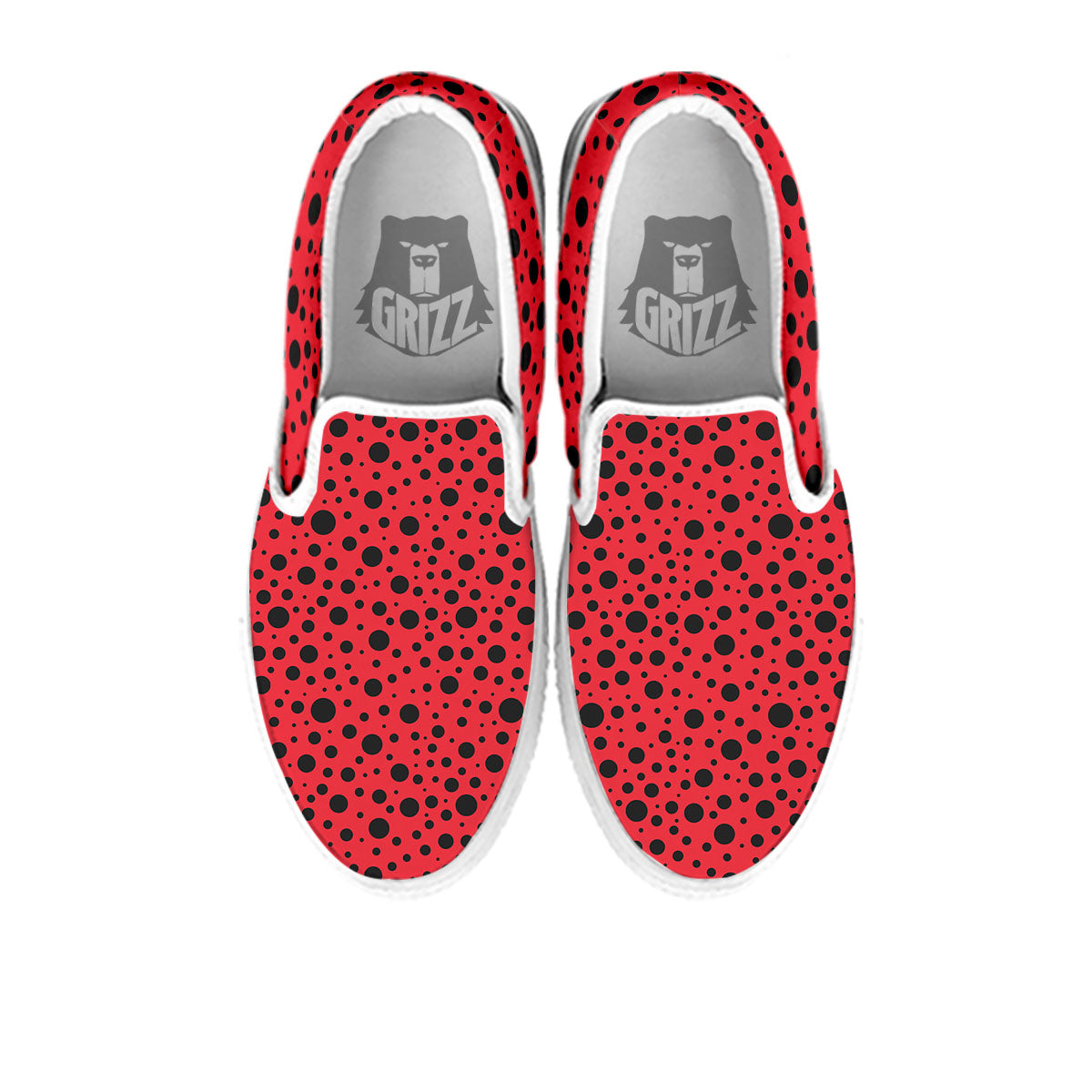 Ladybird Black Spots Print Pattern White Slip On Shoes-grizzshop