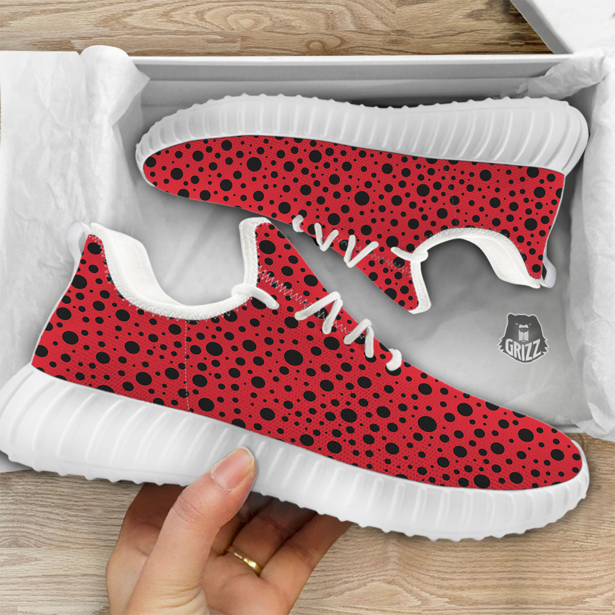 Ladybird Black Spots Print Pattern White Walking Shoes-grizzshop