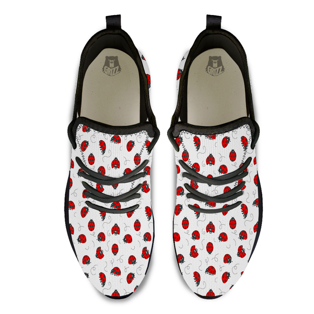 Ladybird Cartoon Print Pattern Black Athletic Shoes-grizzshop