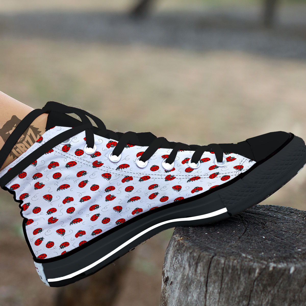 Ladybird Cartoon Print Pattern Black High Top Shoes-grizzshop