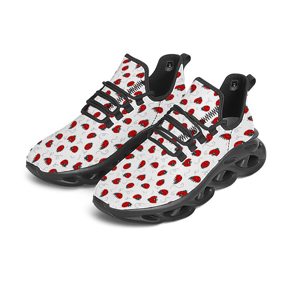 Ladybird Cartoon Print Pattern Black Running Shoes-grizzshop