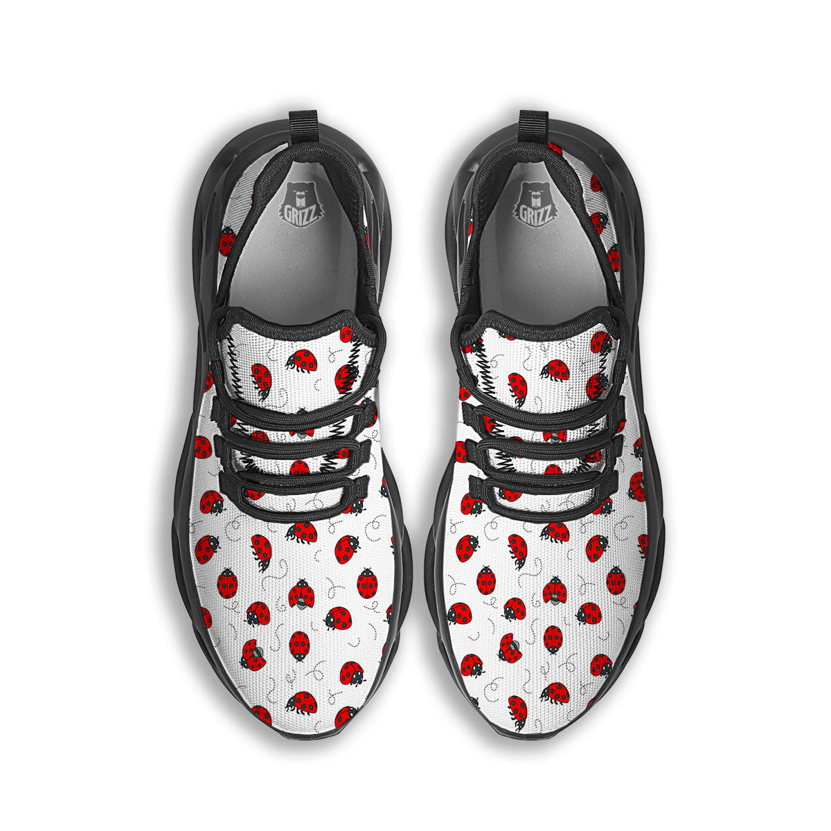Ladybird Cartoon Print Pattern Black Running Shoes-grizzshop