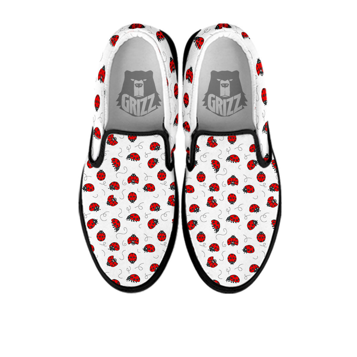 Ladybird Cartoon Print Pattern Black Slip On Shoes-grizzshop