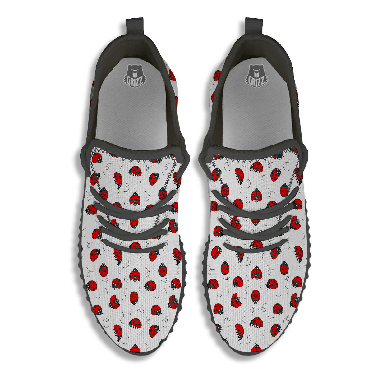 Ladybird Cartoon Print Pattern Black Walking Shoes-grizzshop
