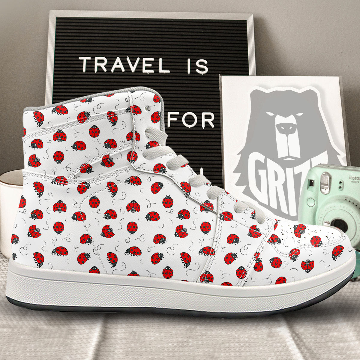 Ladybird Cartoon Print Pattern High Top Sneakers-grizzshop
