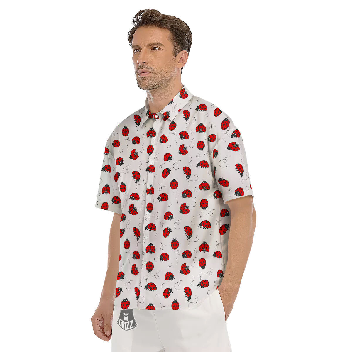 Ladybird Cartoon Print Pattern Men's Short Sleeve Shirts-grizzshop