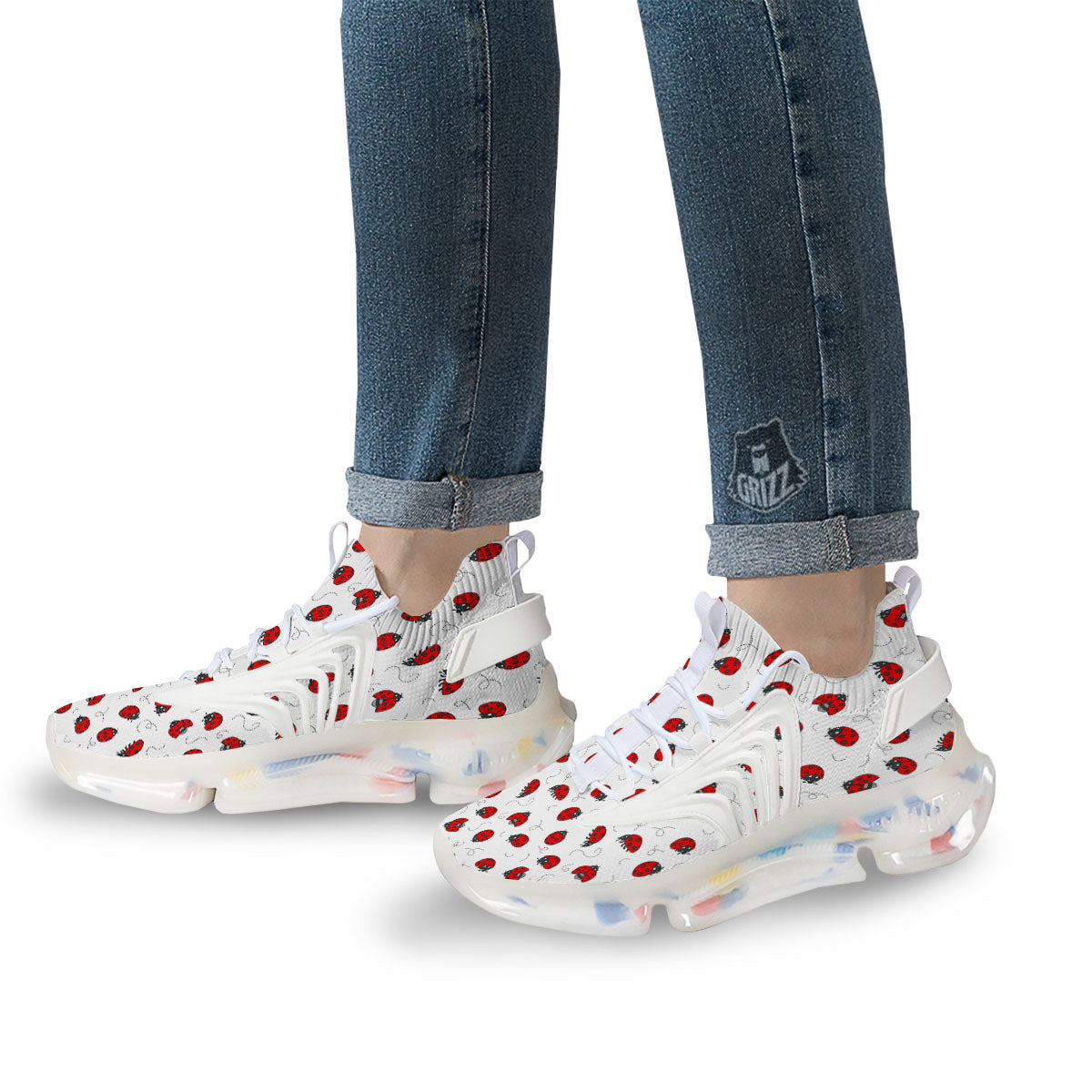 Ladybird Cartoon Print Pattern White Gym Shoes-grizzshop
