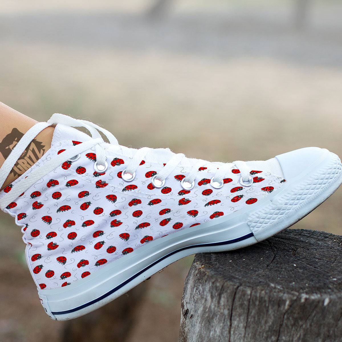 Ladybird Cartoon Print Pattern White High Top Shoes-grizzshop