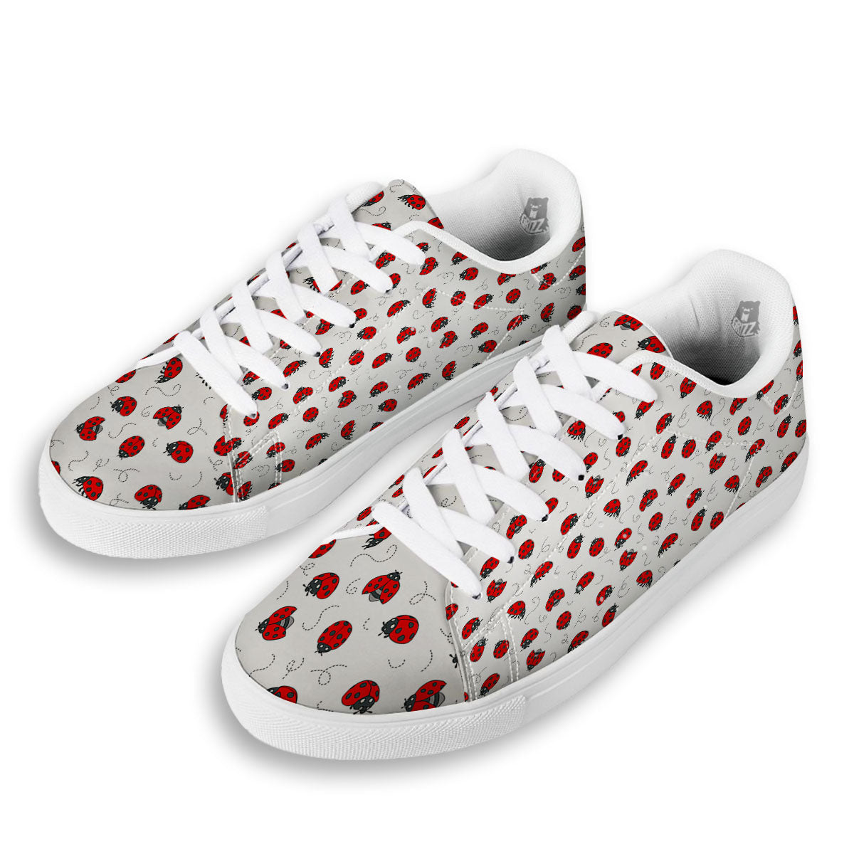 Ladybird Cartoon Print Pattern White Low Top Sneakers-grizzshop