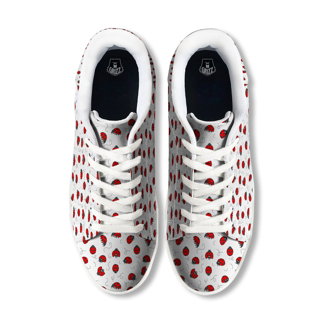Ladybird Cartoon Print Pattern White Low Top Sneakers-grizzshop