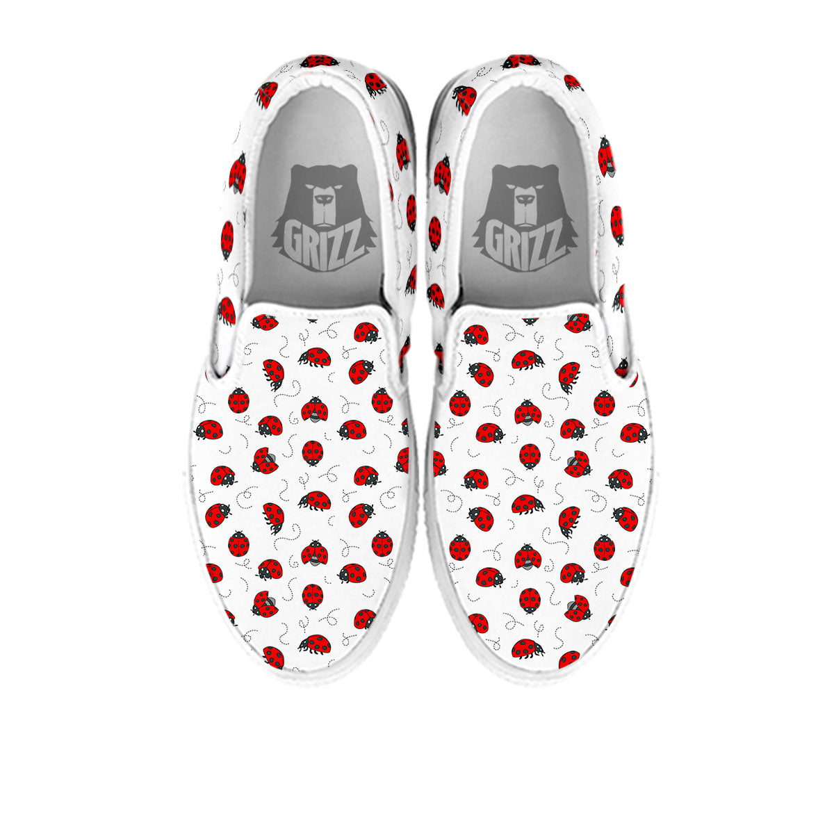 Ladybird Cartoon Print Pattern White Slip On Shoes-grizzshop