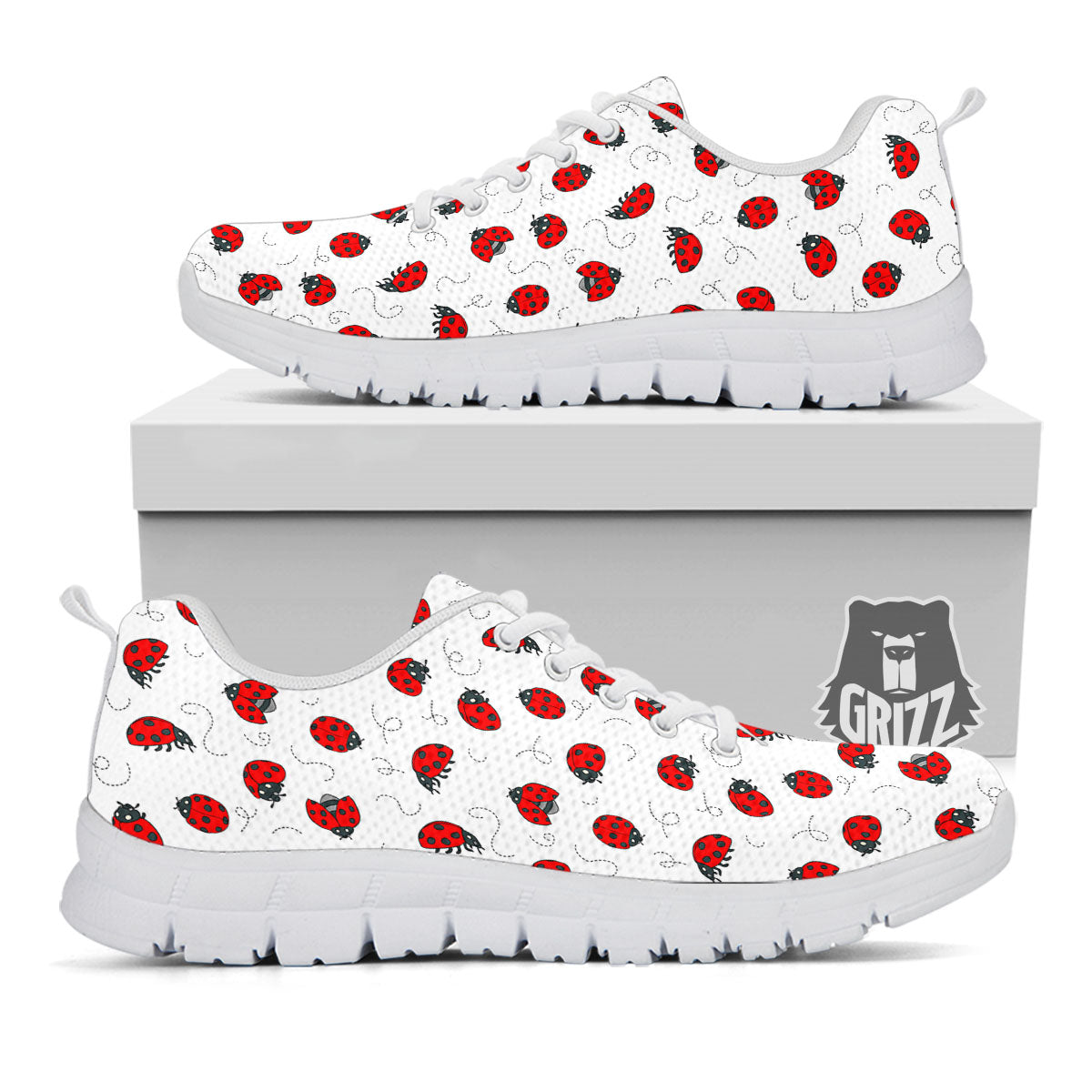 Ladybird Cartoon Print Pattern White Sneaker-grizzshop