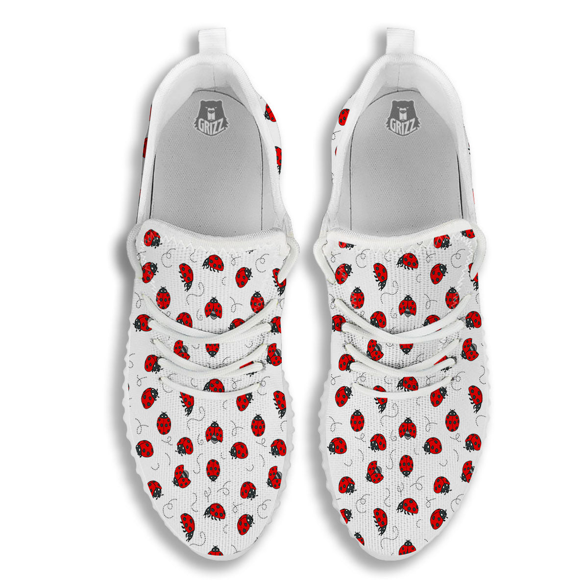 Ladybird Cartoon Print Pattern White Walking Shoes-grizzshop