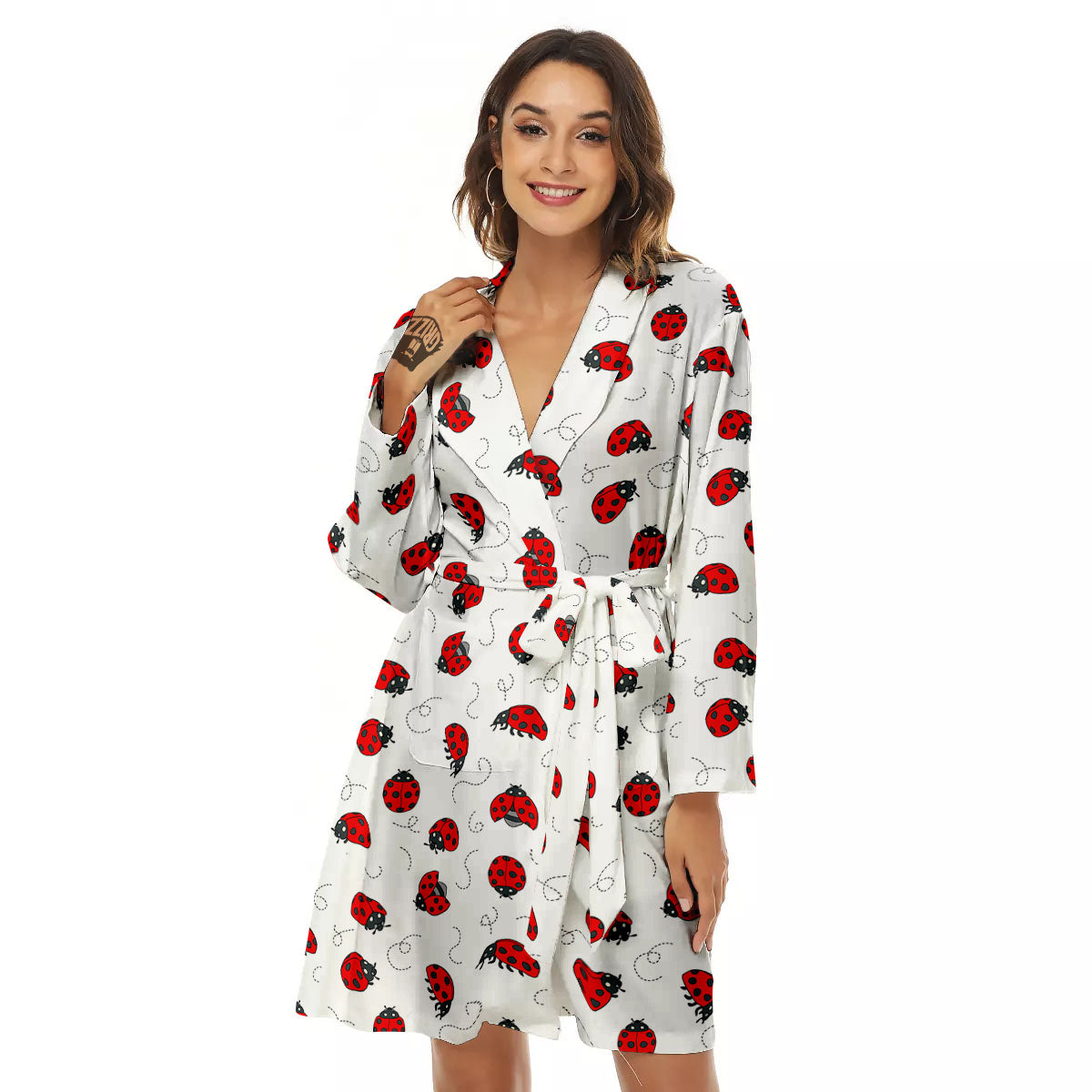 Ladybird Cartoon Print Pattern Women's Robe-grizzshop