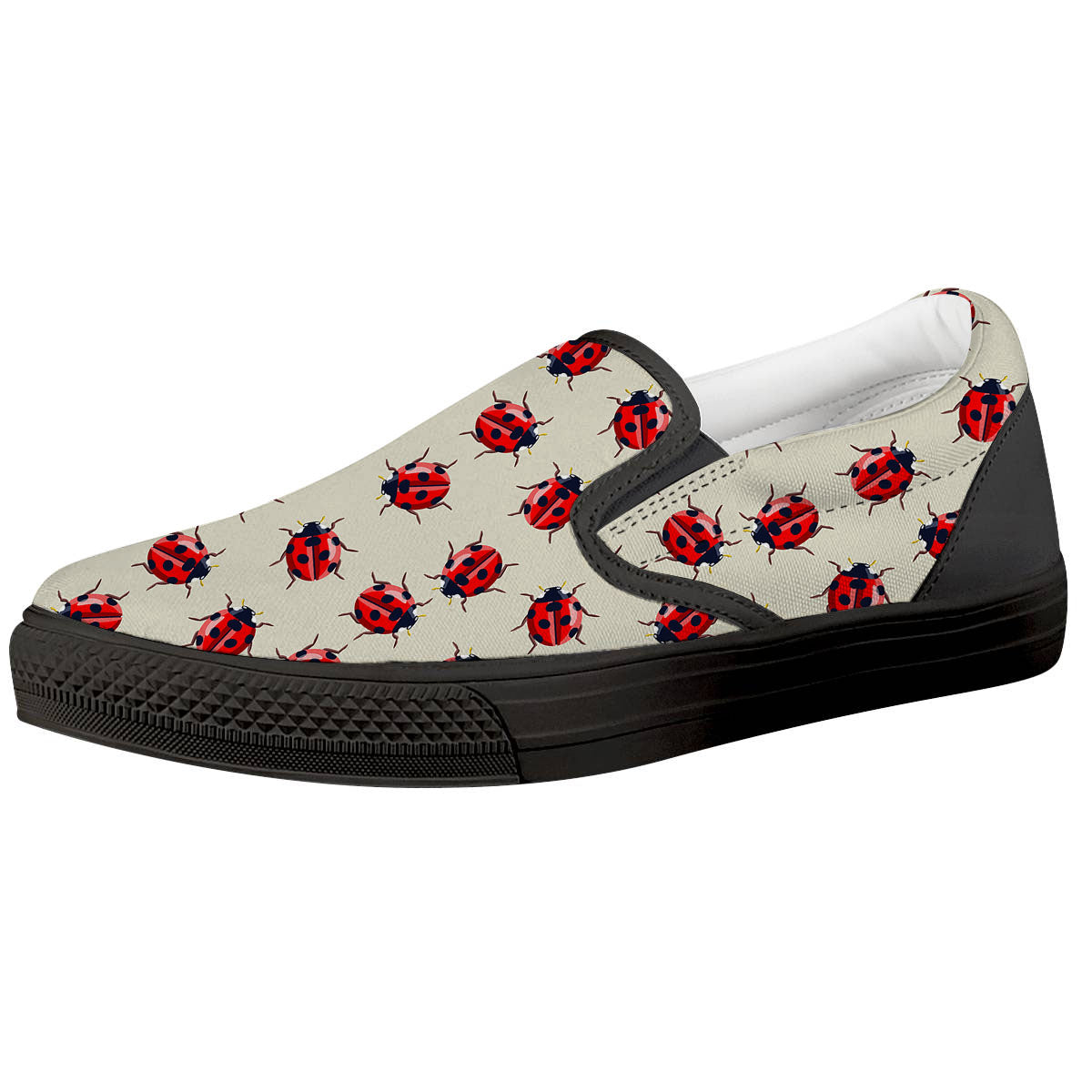 Ladybird Little Print Pattern Black Slip On Shoes-grizzshop
