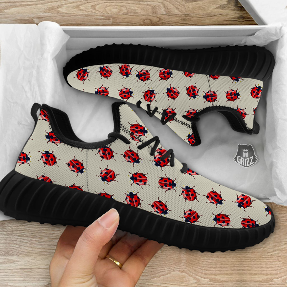 Ladybird Little Print Pattern Black Walking Shoes-grizzshop
