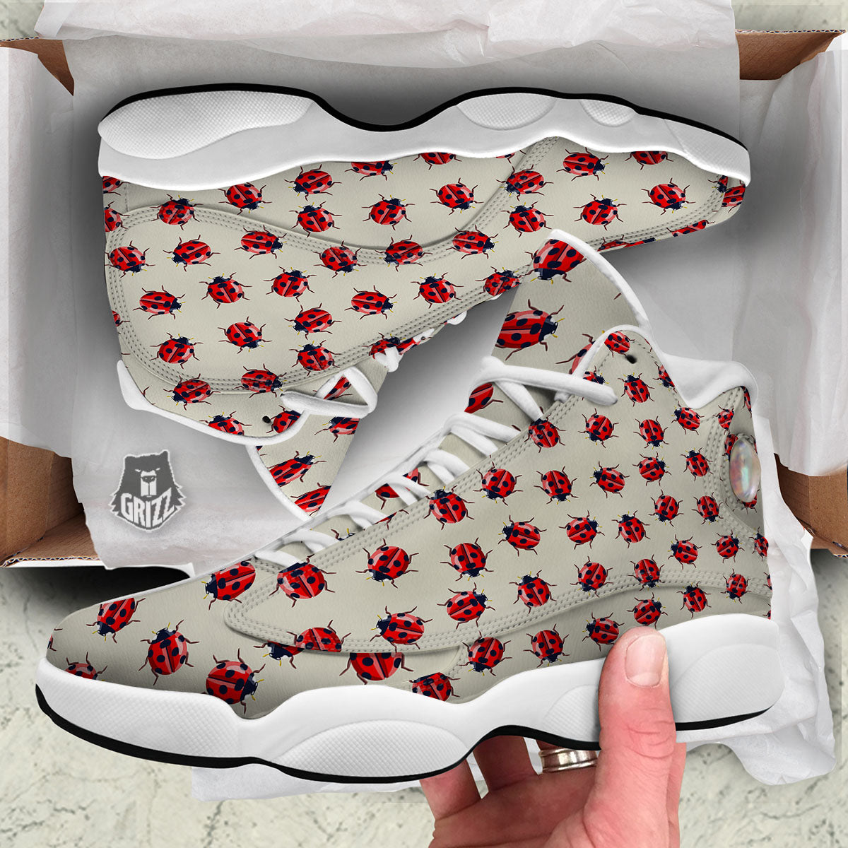 Ladybird Little Print Pattern White Basketball Shoes-grizzshop