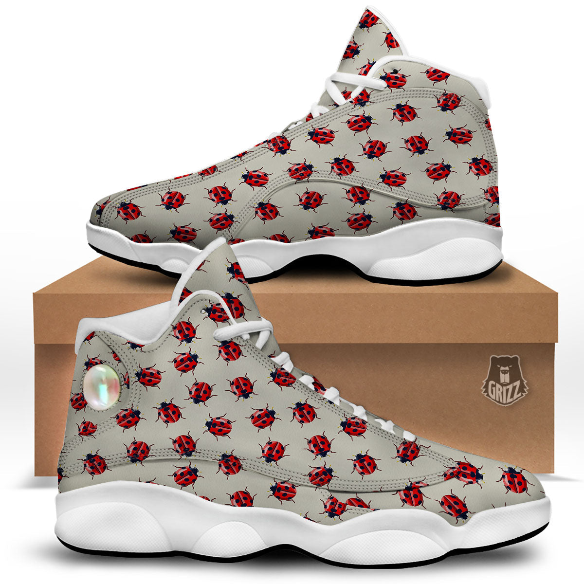 Ladybird Little Print Pattern White Basketball Shoes-grizzshop