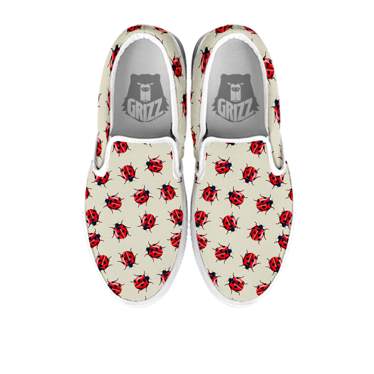 Ladybird Little Print Pattern White Slip On Shoes-grizzshop