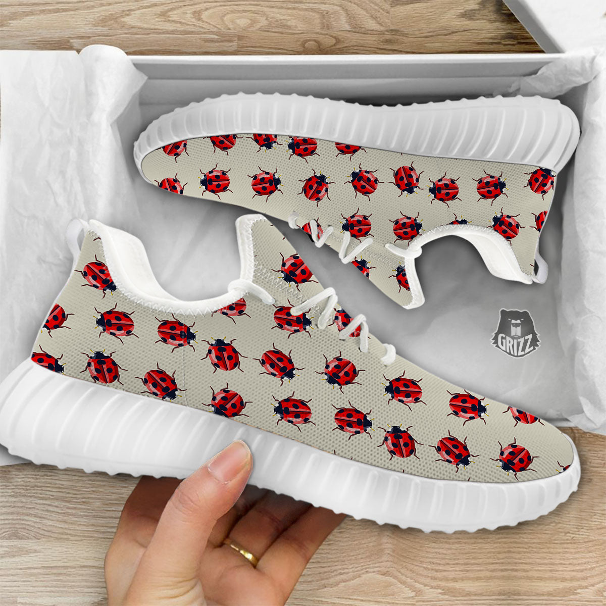 Ladybird Little Print Pattern White Walking Shoes-grizzshop