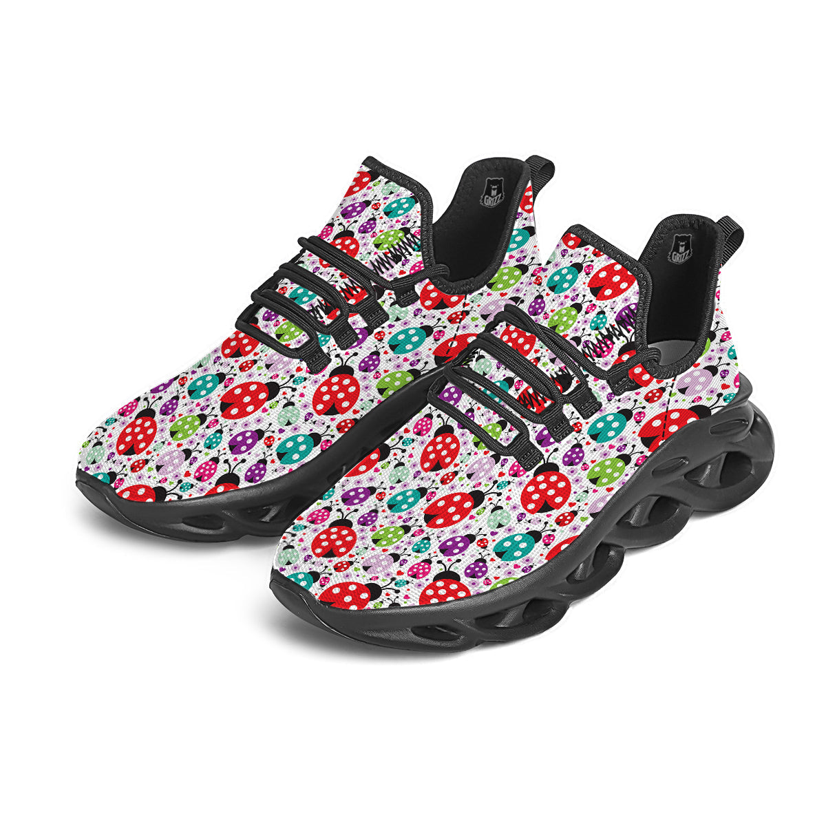 Ladybug Cute Print Pattern Black Running Shoes-grizzshop