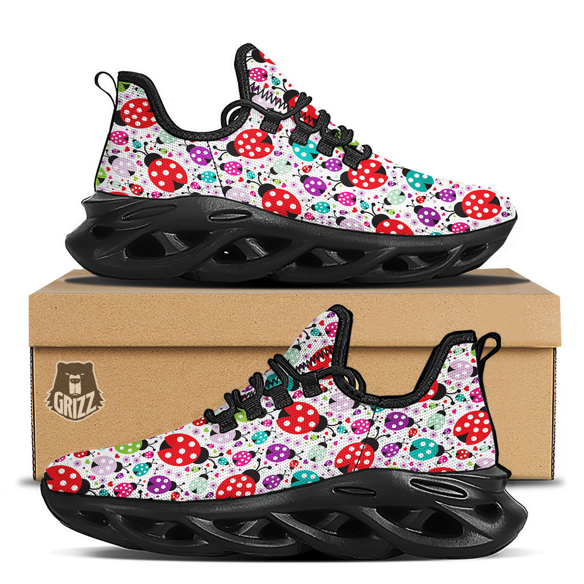 Ladybug Cute Print Pattern Black Running Shoes-grizzshop