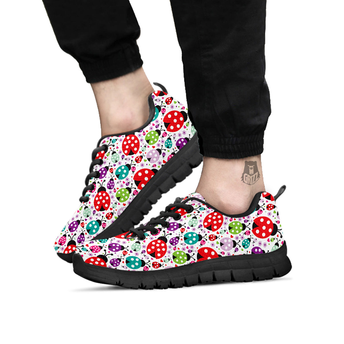 Ladybug Cute Print Pattern Black Sneaker-grizzshop
